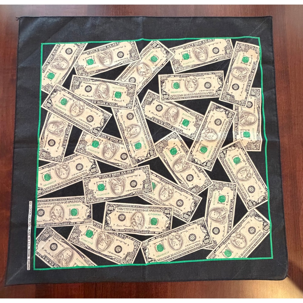 Vintage Money Print Bandana 80s Springs Industries USA Currency RN15582